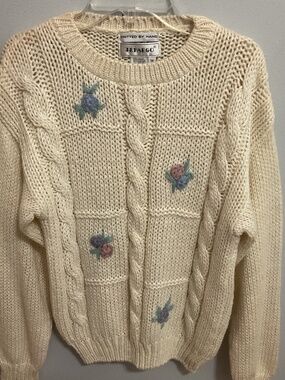 Vintage Hand-knitted Cottagecore JJ Fargo Floral Sweater,MED